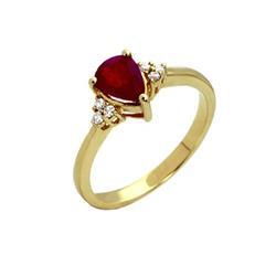 14K Yellow Gold Prong Set Pear Ruby & Diamond Ringyellow 