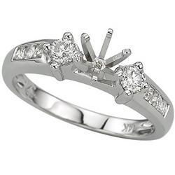 14K White Gold Channel & Prong Set Round Diamond Semi Mount Engagement Ring (Center Stone Sold Separately)white 