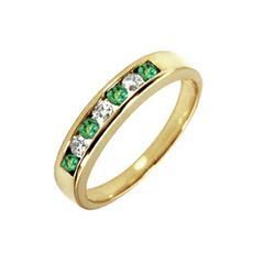 14K Yellow Gold Channel Set Round Emerald & Diamond Band Ringyellow 