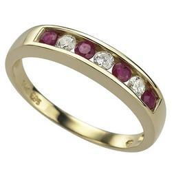 14K Yellow Gold Channel Set Round Ruby & Diamond Band Ringyellow 