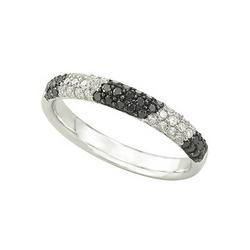 14K White Gold Round White & Black Diamond With White Color Ringwhite 