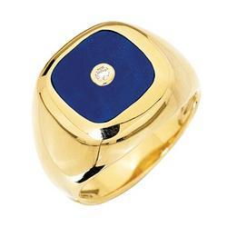 14K Yellow Gold Square Lapis & Diamond Men's Ringyellow 