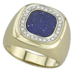 14K Yellow Gold Square Lapis & Diamond Men's Ringyellow 