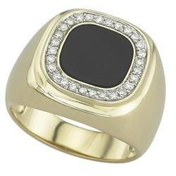 14K Yellow Gold Square Black Onyx & Diamond Men's Ringyellow 