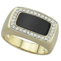 14K Yellow Gold Men's Rectangle Black Onyx & Diamond Ringyellow 