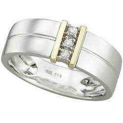 14K Two Tone Gold Prong Set Round Diamond Men's Wedding Band Ringtwo 