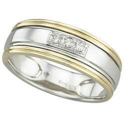 14K Two Tone Gold Prong Set Round Diamond Men's Wedding Band Ringtwo 