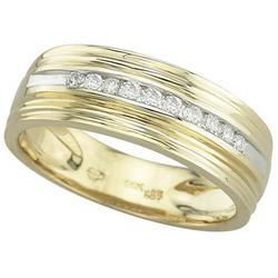 14K Yellow Gold Channel Set Round Diamond Men's Wedding Band Ringyellow 