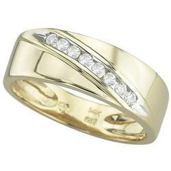 14K Yellow Gold Channel Set Round Diamond Men's Wedding Band Ringyellow 