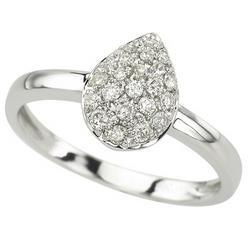 14K White Gold Pave Set Round Diamond Teardrop Ringwhite 