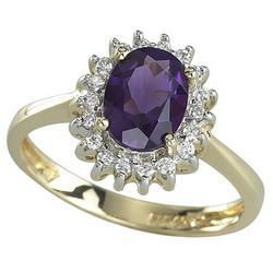 14K Yellow Gold Oval Amethyst & Diamond Ringyellow 