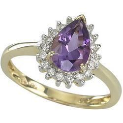 14K Yellow Gold Pear Shape Amethyst & Diamond Ringyellow 