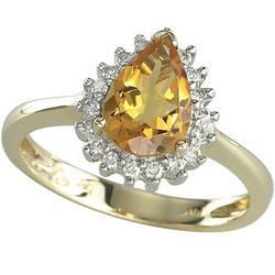 14K Yellow Gold Pear Shape Citrine & Diamond Ringyellow 