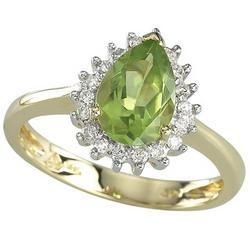 14K Yellow Gold Pear Shape Peridot & Diamond Ringyellow 