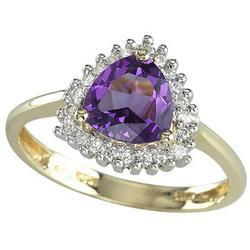 14K Yellow Gold Trillion Amethyst & Diamond Ringyellow 