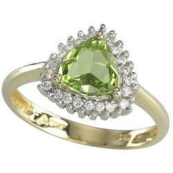 14K Yellow Gold Trillion Peridot & Diamond Ringyellow 