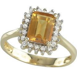 14K Yellow Gold Emerald Cut Citrine & Diamond Ringyellow 