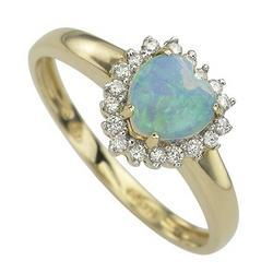 14K Yellow Gold Heart Shape Opal & Diamond Ringyellow 