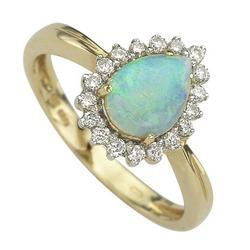 14K Yellow Gold Pear Shape Opal & Diamond Ringyellow 