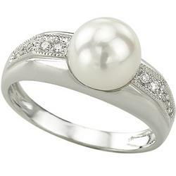 14K White Gold White Culture Pearl & Diamond Ringwhite 