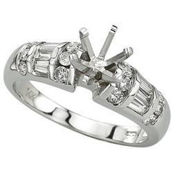 14K White Gold Channel Set Round & Baguette Cut Diamond Semi Mount Engagemnet Ring (Center Stone Sold Separately)white 