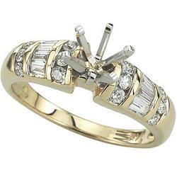 14K Yellow Gold Channel Set Round & Baguette Diamond Semi Mount Engagement Ring (Center Stone Sold Separately)yellow 