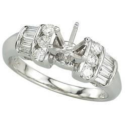 14K White Gold Channel Set Round & Baguette Diamond Semi Mount Engagement Ring (Center Stone Sold Separately)white 