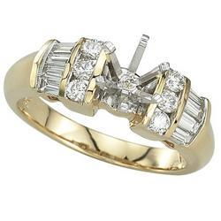 14K Yellow Gold Channel Set Round & Baguette Diamond Semi Mount Engagement Ring (Center Stone Sold Separately)yellow 