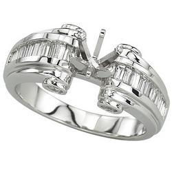 14K White Gold Channel Set Round & Baguette Diamond Semi Mount Engagement Ring (Center Stone Sold Separately)white 