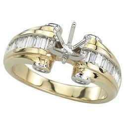 14K Yellow Gold Channel Set Round & Baguette Diamond Semi Mount Engagement Ring (Center Stone Sold Separately)yellow 