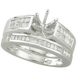 14K White Gold Princess Cut Diamond Semi Mount Engagement Ring (Center Stone Sold Separately)white 