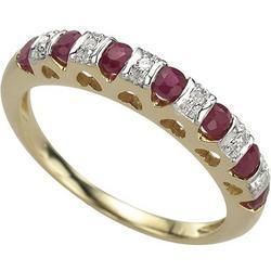 14K Yellow Gold Channel Set Round Ruby & Diamond Band Ringyellow 