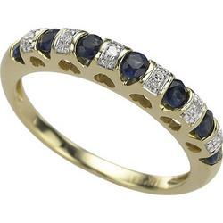 14K Yellow Gold Channel Set Round Sapphire & Diamond Band Ringyellow 