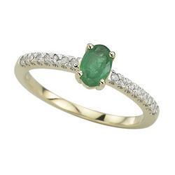 14K Yellow Gold Prong Set Oval Emerald & Diamond Ringyellow 