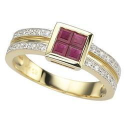 14K Yellow Gold Square Ruby & Diamond Ringyellow 