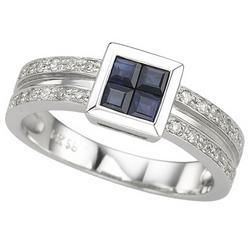 14K White Gold Square Sapphire & Diamond Ringwhite 