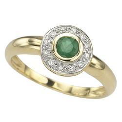 14K Yellow Gold Round Emerald & Bezel Set Diamond Ringyellow 