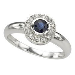 14K White Gold Round Sapphire & Bezel Set Diamond Ringwhite 