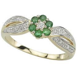 14K Yellow Gold Round Emerald & Diamond Flower Ringyellow 