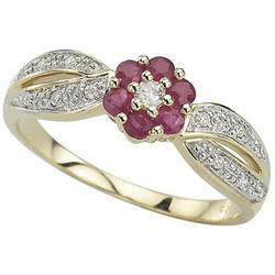 14K Yellow Gold Round Ruby & Prong Set Diamond Ringyellow 