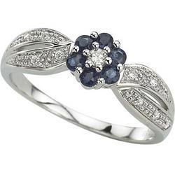 14K White Gold Round Sapphire & Prong Set Diamond Ringwhite 