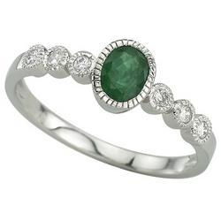 14K White Gold Oval Emerald & Bezel Set Diamond Ringwhite 