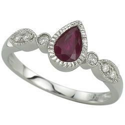 14K White Gold Pear Shape Ruby & Diamond Ringwhite 