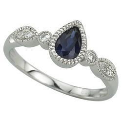 14K White Gold Pear Shape Sapphire & Diamond Ringwhite 