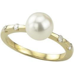 14K Yellow Gold White Pearl & Diamond Ringyellow 