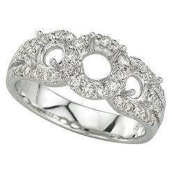 14K White Gold 3 Three Stone Round Diamond Semi Mount Engagement Ring (Center Stone Sold Separately)white 