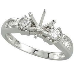 14K White Gold Round & Tapered Baguette Diamond Semi Mount Engagement Ring (Center Stone Sold Separately)white 