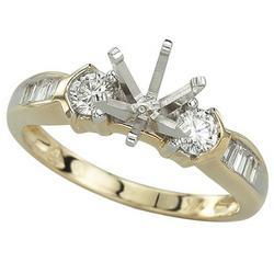 14K Yellow Gold Round & Tapered Baguette Diamond Semi Mount Engagement Ring (Center Stone Sold Separately)yellow 