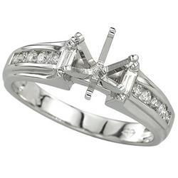 14K White Gold Round & Baguette Diamond Semi Mount Engagement Ring (Center Stone Sold Separately)white 