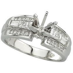 14K White Gold Round, Baguette & Princess Cut Diamond Semi Mount Engagement Ring (Center Stone Sold Separately)white 